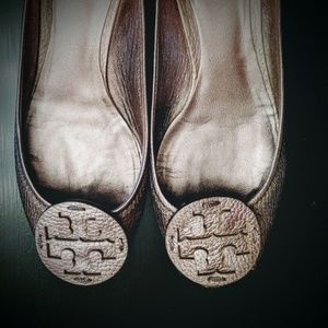 Tory Burch | Silver Peep Toe Low-Heel Wedges
